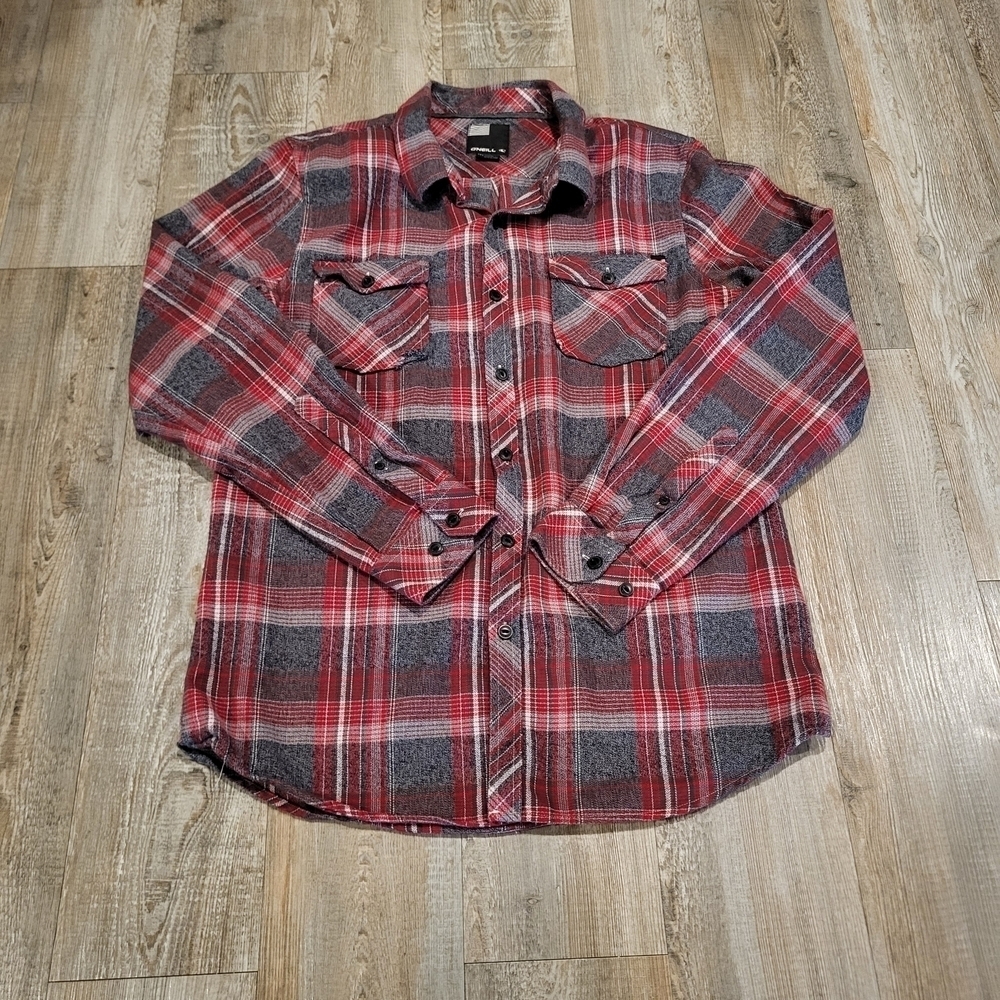 O'Neill Flannel Long Sleeve Button Shirt woth Angled Cuffs Mens Size Large